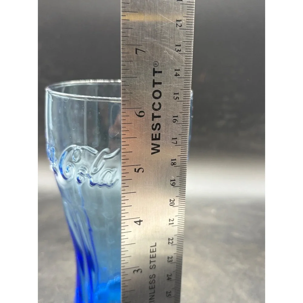 Coca-Cola Blue Ombre Glass Embossed Logo Bell Shape Tumbler 6 Inch